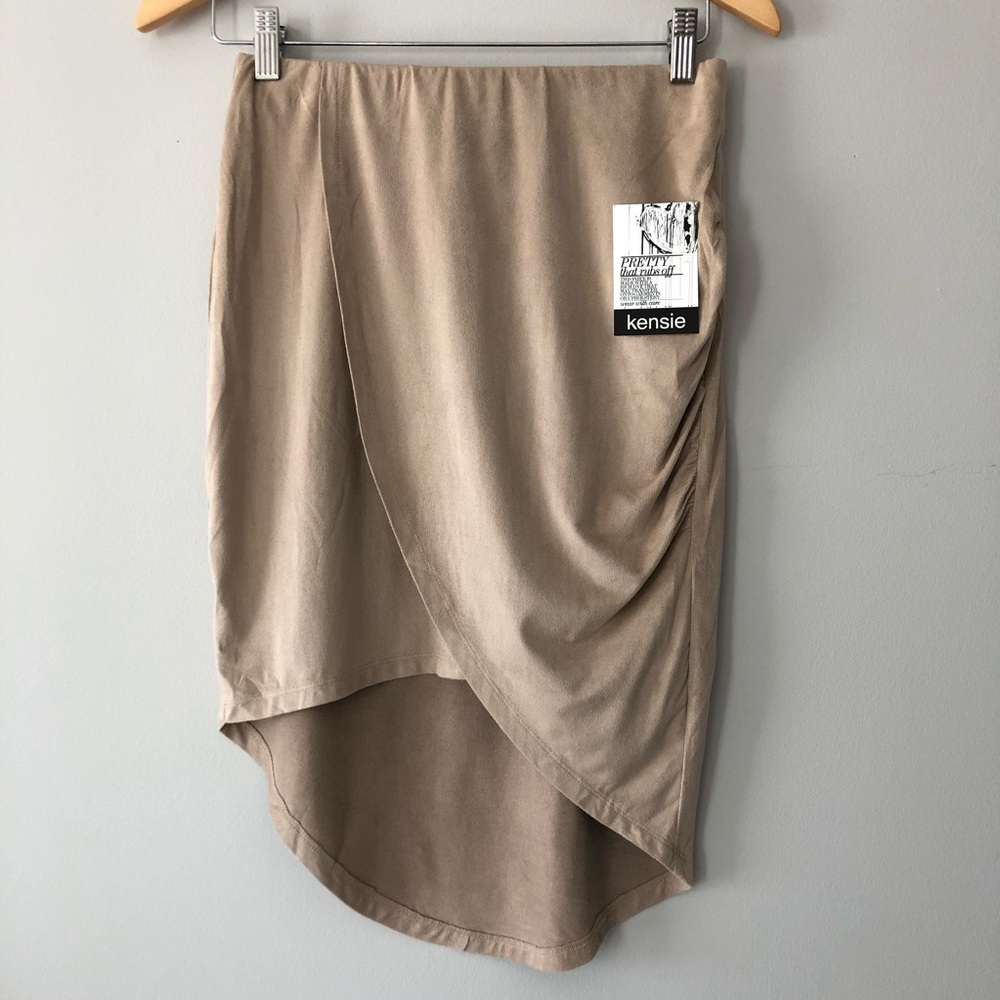 KENSIE Tan High Low Asymetrical Faux Suede Skirt Size S